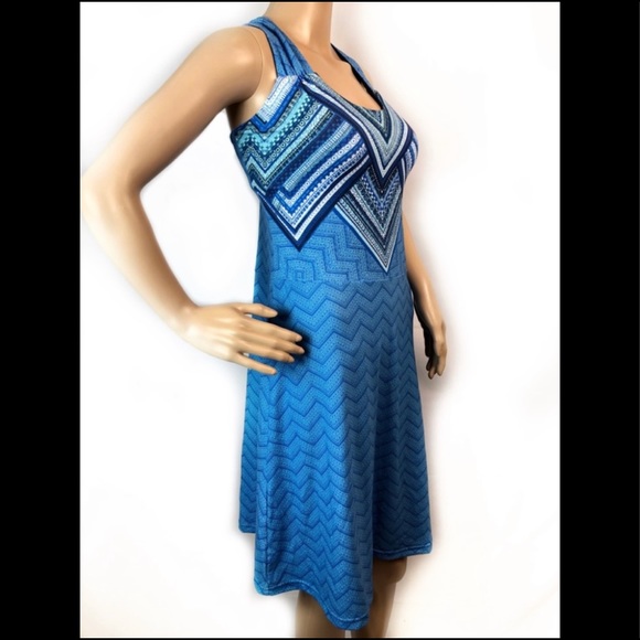 PRANA BLUE MULTI PHOEBE CROSSED BACK PRINT DRESS - Picture 2 of 5